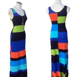 IPONA Bright Multicolor Long Dress Sleeveless Slip On Striped Spandex S
